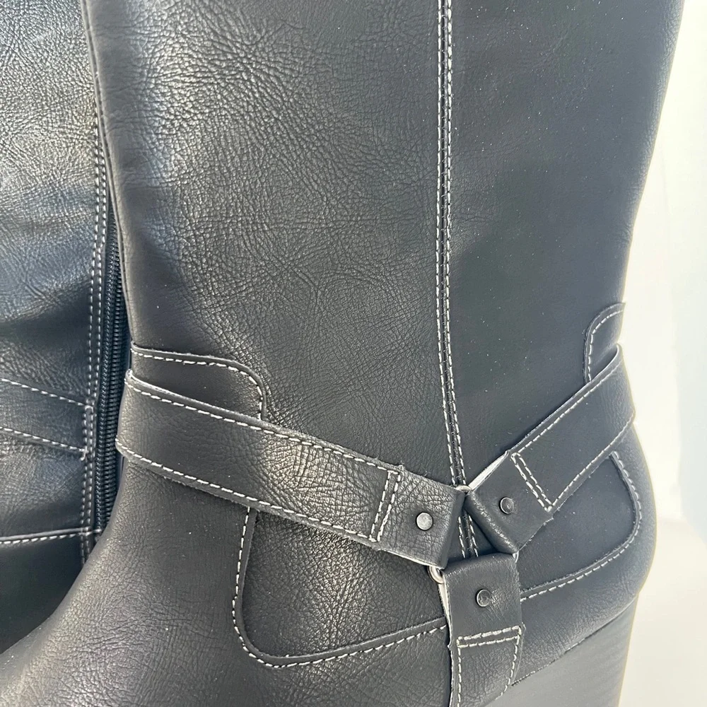 JBU Black Over the Knee Leather Boots Non Slip and comfortable heel Size 12‎
